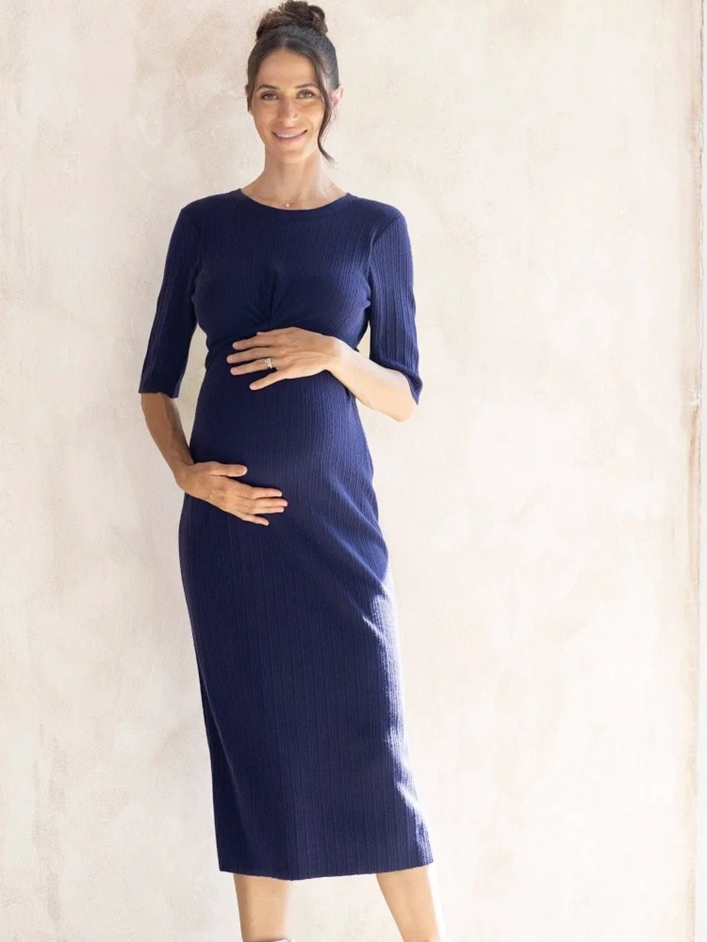 Angel Maternity Annabella Maternity Knit Midi Dress in Navy